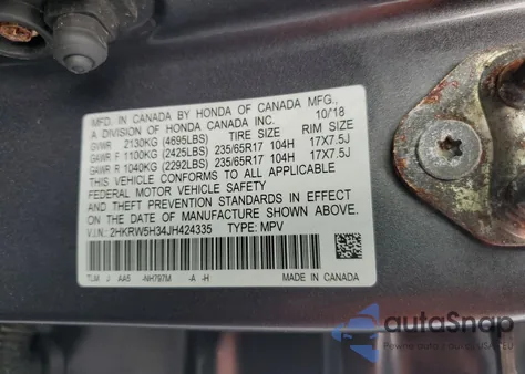 2018 Honda Cr-V Lx из США, поврежденный, VIN 2HKRW5H34JH424335